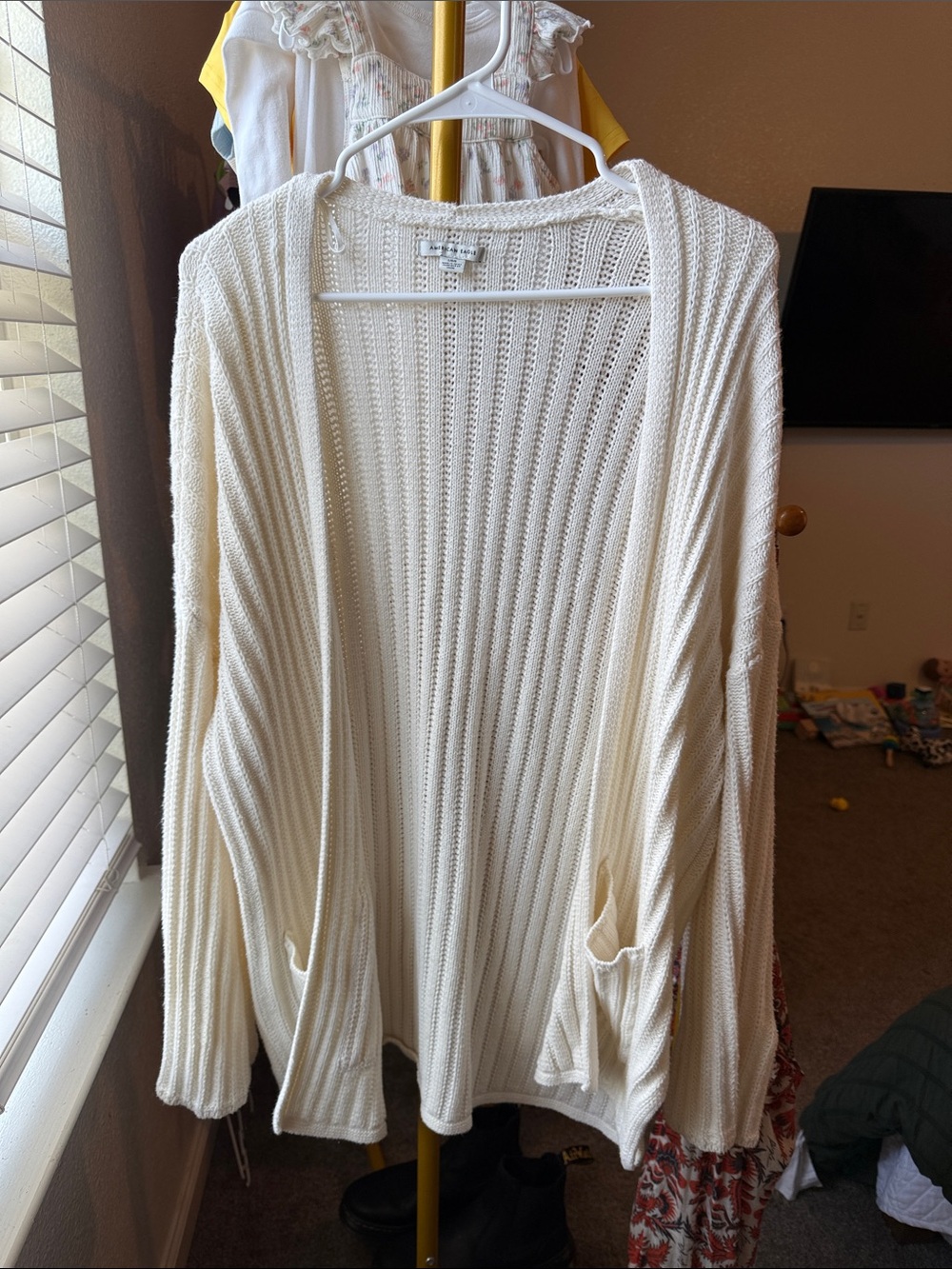 American Eagle Outfitters Cream Open-Knit Cardigan